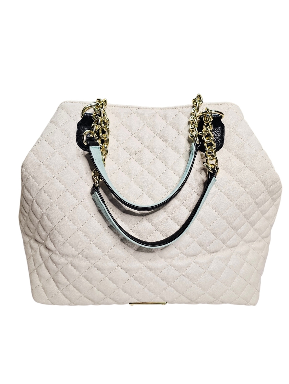 Betsey Johnson Quilted Cream/Black Trap Tote Purse Bag - Picture 2 of 16